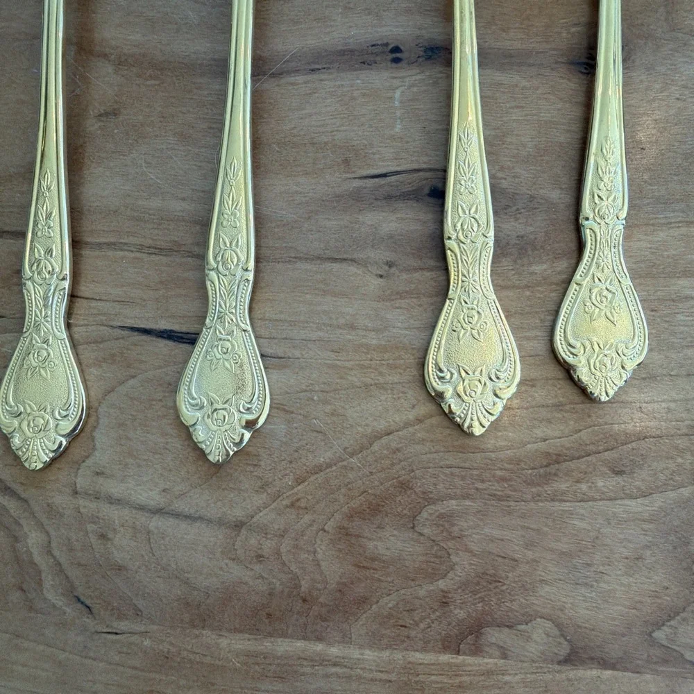 4 Pc Rogers Serving Pieces‎ Gold Plated Pavilion Flatware Stainless Korea
